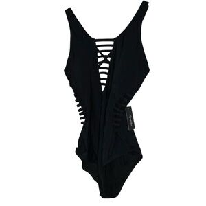 🖤 Aqua Eve Black Strappy One-Piece Swimsuit – Size 10 (NWT)